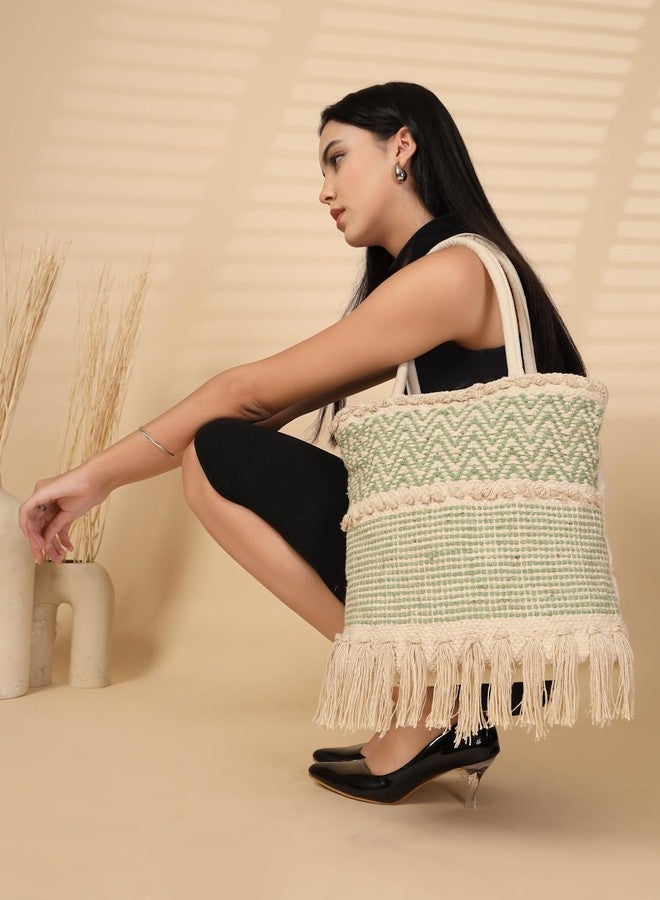 ENSAC حقيبة يد نسائية من إنساك بتصميم بوهيمي مزينة بشراشيب | حقيبة كتف منسوجة متعددة الاستخدامات | حقيبة واسعة وخفيفة الوزن مناسبة للسفر والجامعة والاستخدام اليومي - Image 4
